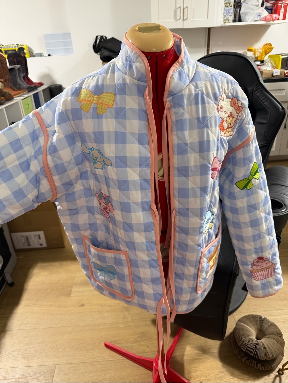 Sanrio Gingham Quilted Jacket with Pink Trim - Picture 2 of 4